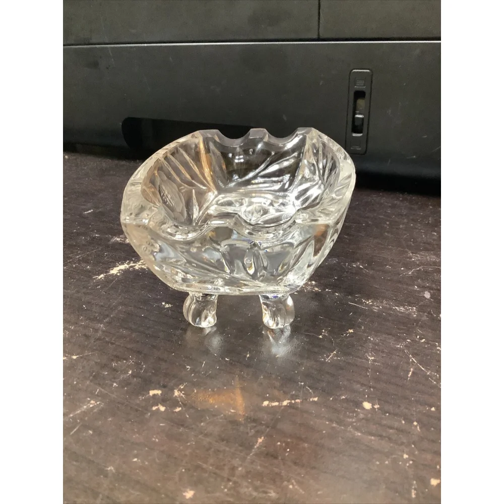 Vintage Crystal Ashtray Brilliant Cut Glass Footed Cigarette Smoking 4.5x 2x 2”
